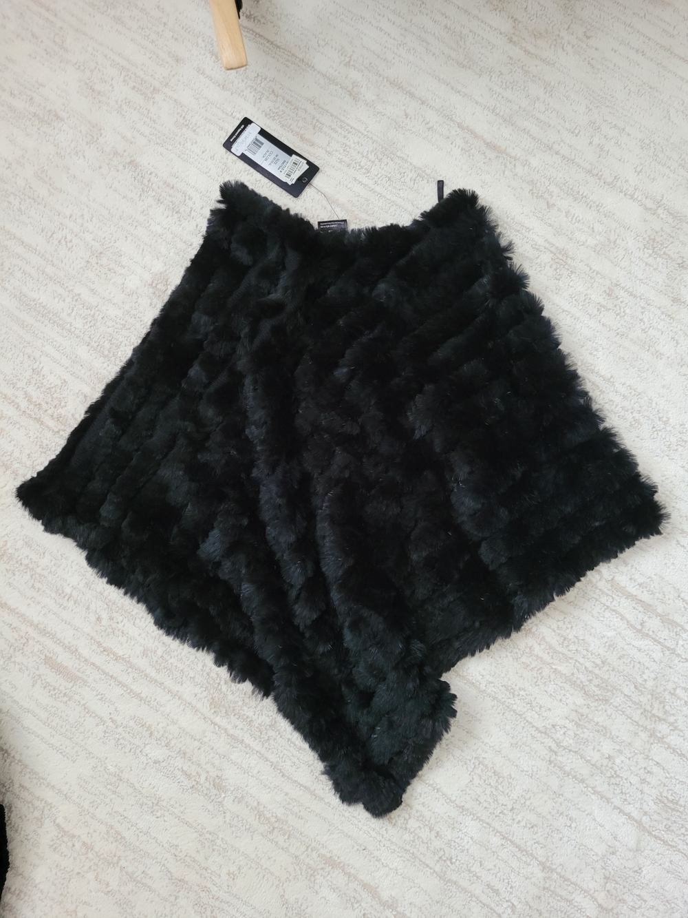 Black Rivet Black Faux Fur Asymmetrical Poncho